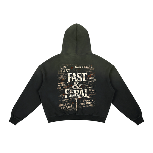 Fast & Feral Frayed Sunfade Boxy Fleece Hoodie