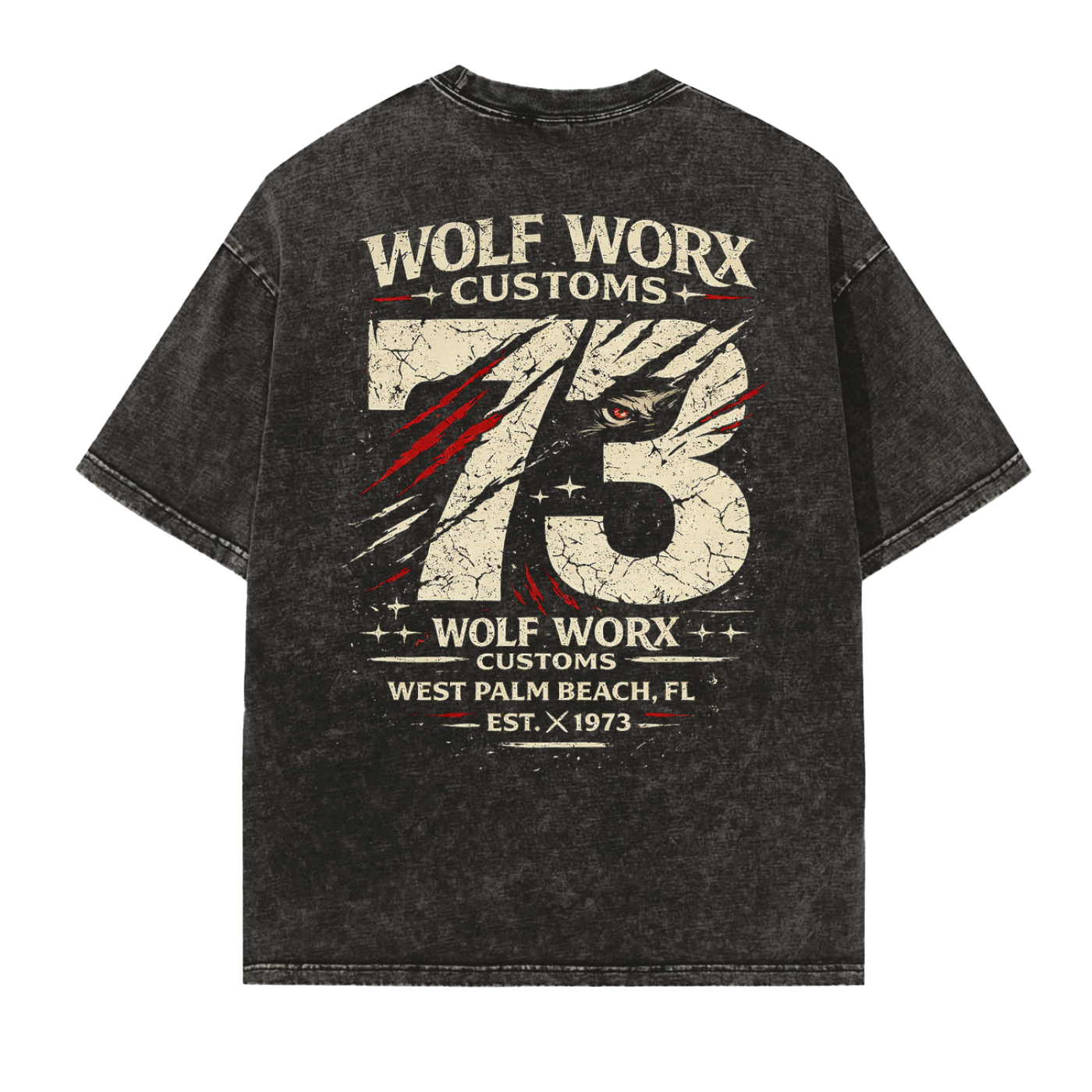 Wolf Worx Customs Gasoline Gospel 73 Vintage Washed Frayed Edge T-Shirt