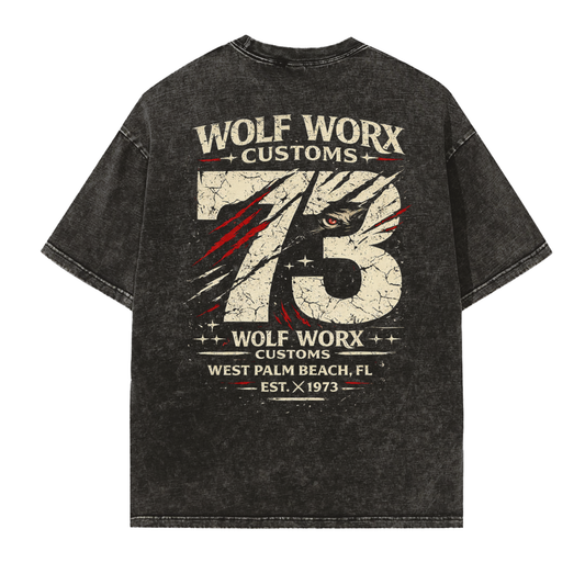 Wolf Worx Customs Gasoline Gospel 73 Vintage Washed Frayed Edge T-Shirt