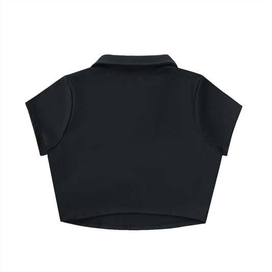 No Ur Ish NOURISH V-Neck Lapel Crop Top
