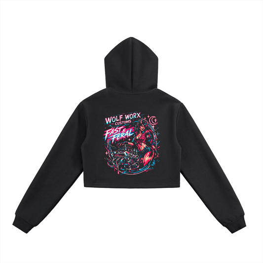 Fast & Feral Neon Essential Cropped Zip-Up Hoodie
