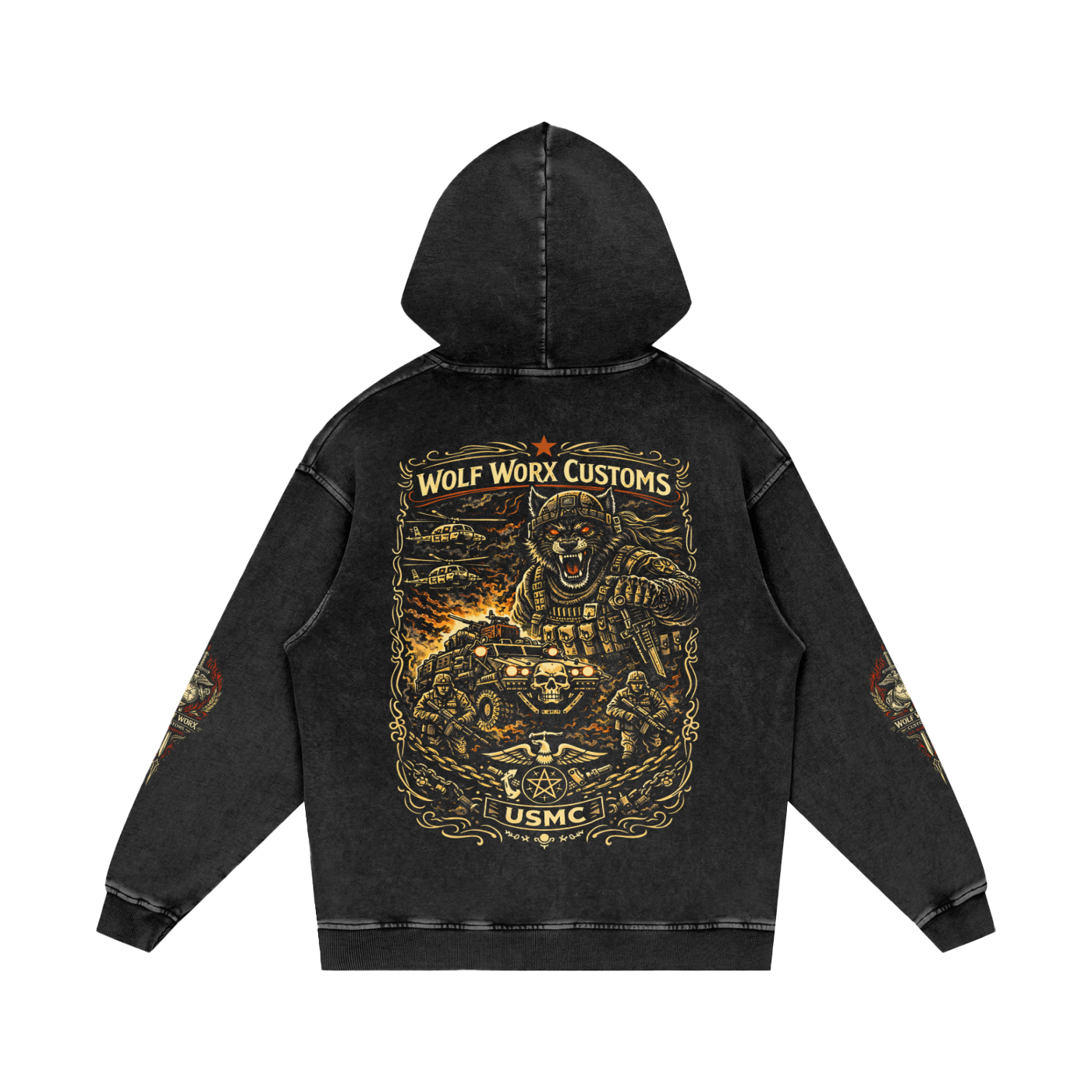 Wolf Worx Customs Hot Rod Heroes US Marines Hoodie