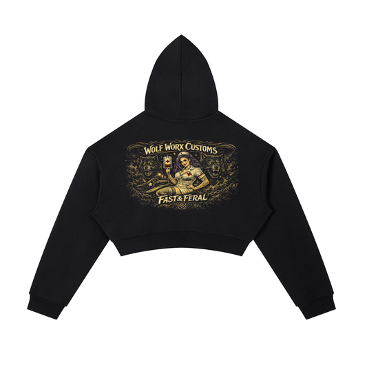 Wolf Worx Customs Fast & Feral Hot Rod Heroes Medical/Nursing Essential Cropped Zip-Up Hoodie