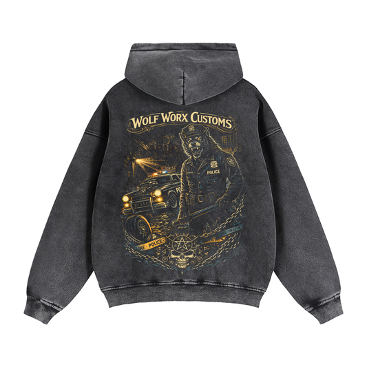 Wolf Worx Customs Hot Rod Heroes Police Zip-Through Boxy Fleece Hoodie