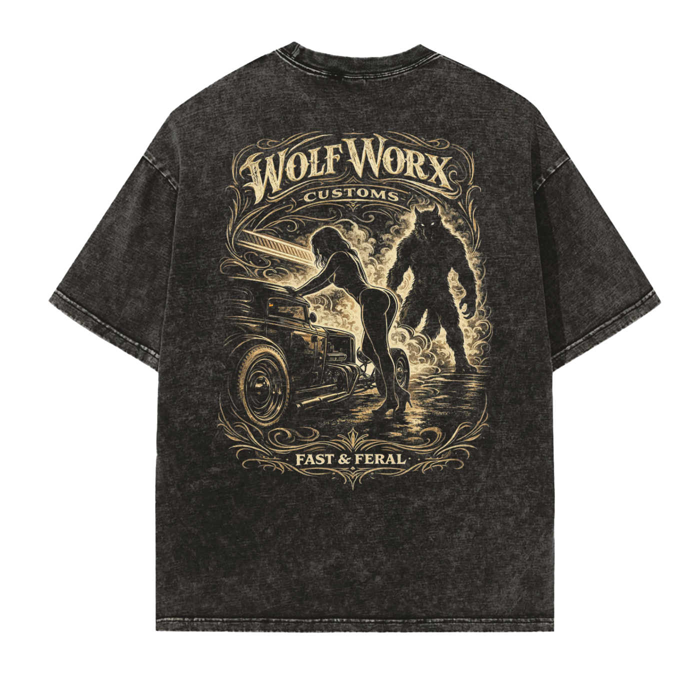 Wolf Worx Customs Gasoline Gospel Primal Play Vintage Washed Frayed Edge T-Shirt
