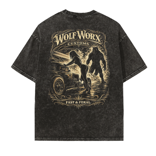 Wolf Worx Customs Gasoline Gospel Primal Play Vintage Washed Frayed Edge T-Shirt