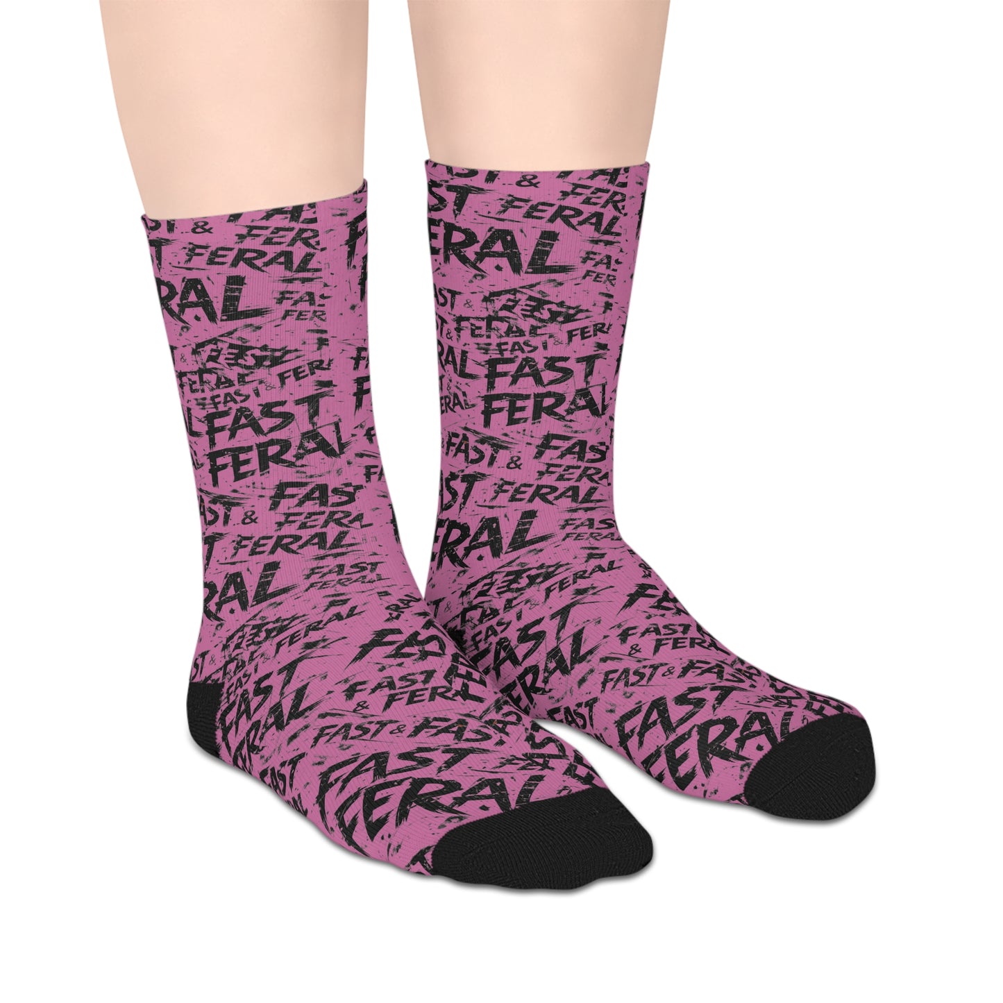 Fast & Feral Mid-Length Socks — Pink Patterned Graphic Crew Socks