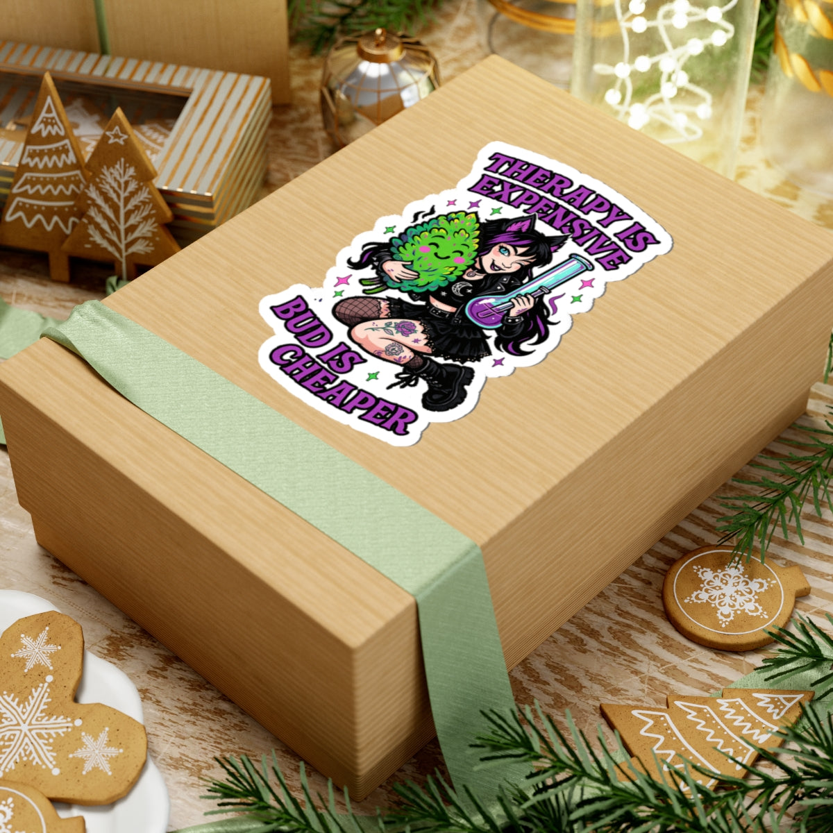 "Therapy Is Expensive, Bud Is Cheaper" Cute Cannabis Therapy Stickers | Funky Decal for Water Bottles, Laptops, Mugs | Perfect for Cannabis Lovers, Gifts, Self-Care