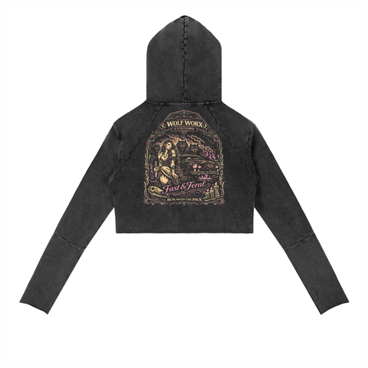 Wolf Worx Customs Fast & Feral Raised On Legacy Vintage Distressed Pinstripe Cropped Hoodie
