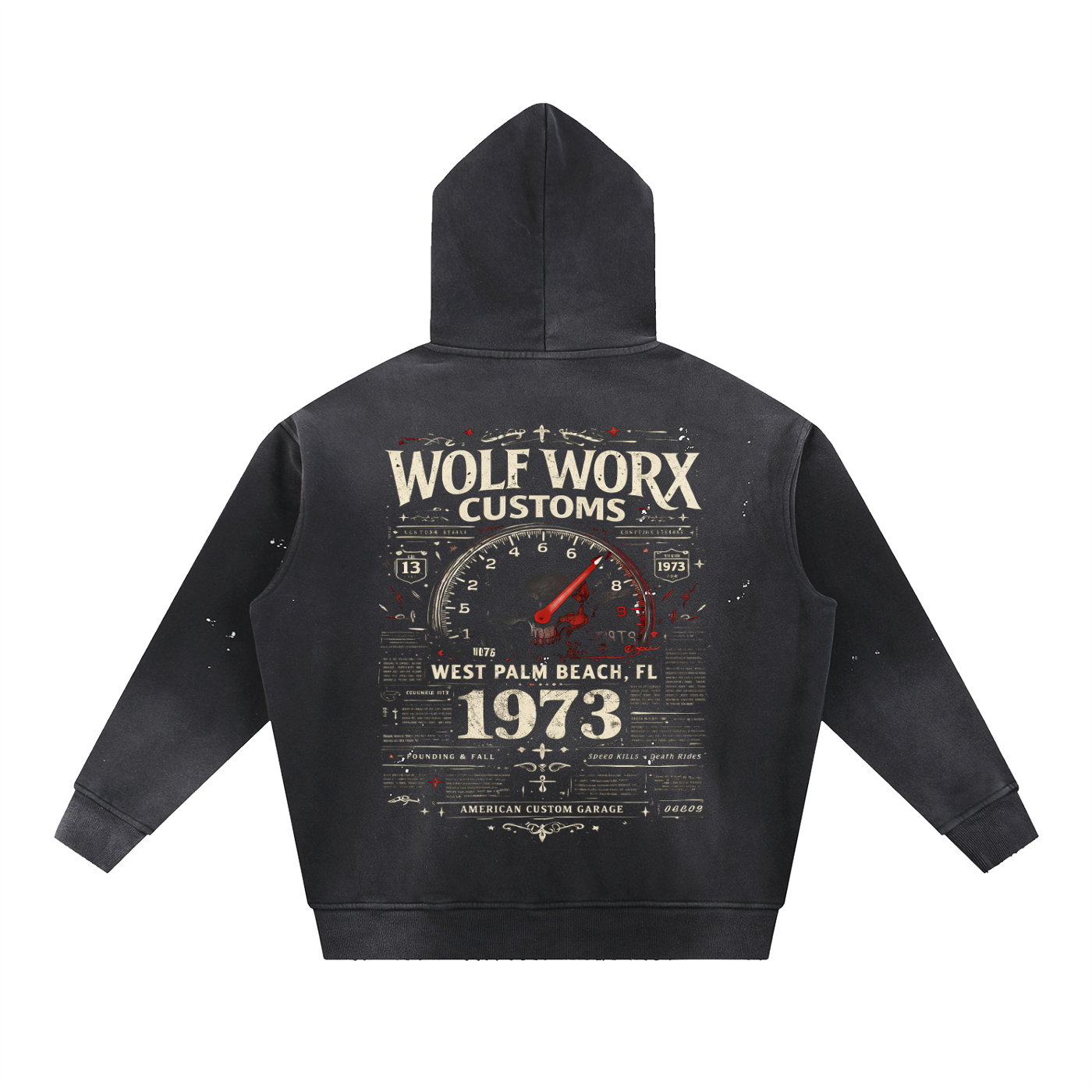 Wolf Worx Customs Gasoline Gospel Redline Vintage Washed Frayed Fleece Hoodie