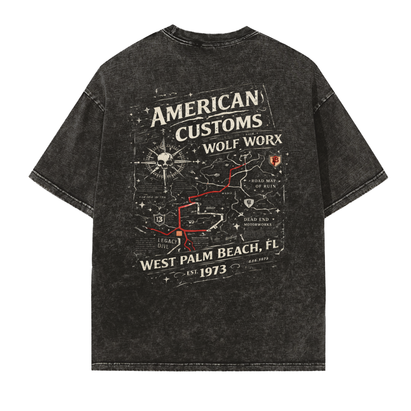 Wolf Worx Customs Checkered Flag Vintage Washed Frayed Edge T-Shirt