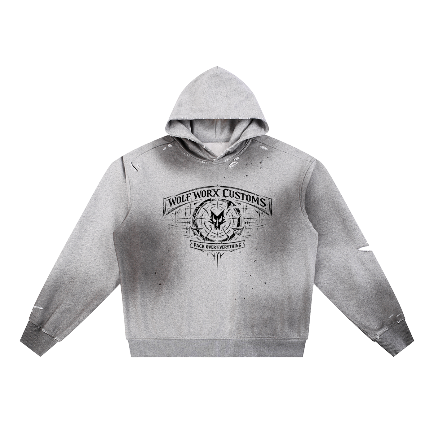 Wolf Worx Customs Pack Over Everything Sigil Sun Fade Frayed Fleece Hoodie