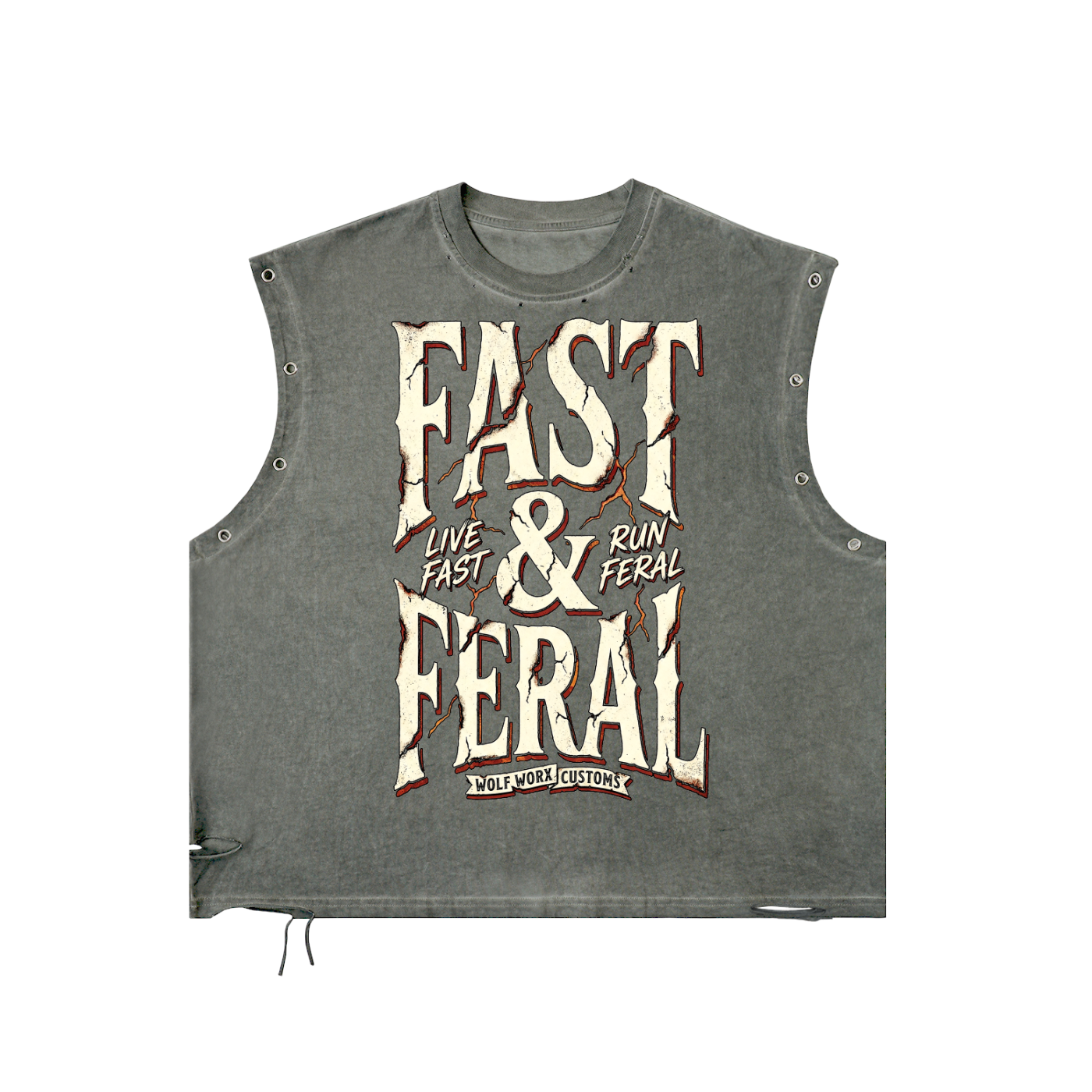 Fast & Feral Block Distressed Grommet Eyelet Tank Top