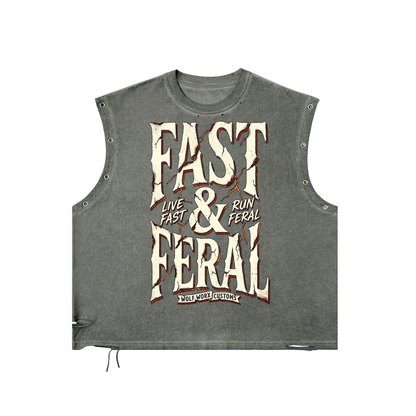 Fast & Feral Block Distressed Grommet Eyelet Tank Top