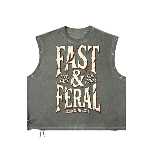 Fast & Feral Block Distressed Grommet Eyelet Tank Top