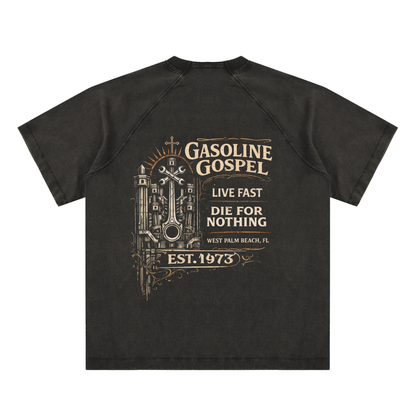 Wolf Worx Customs Gasoline Gospel Black Vintage Washed Raglan Cotton T-Shirt