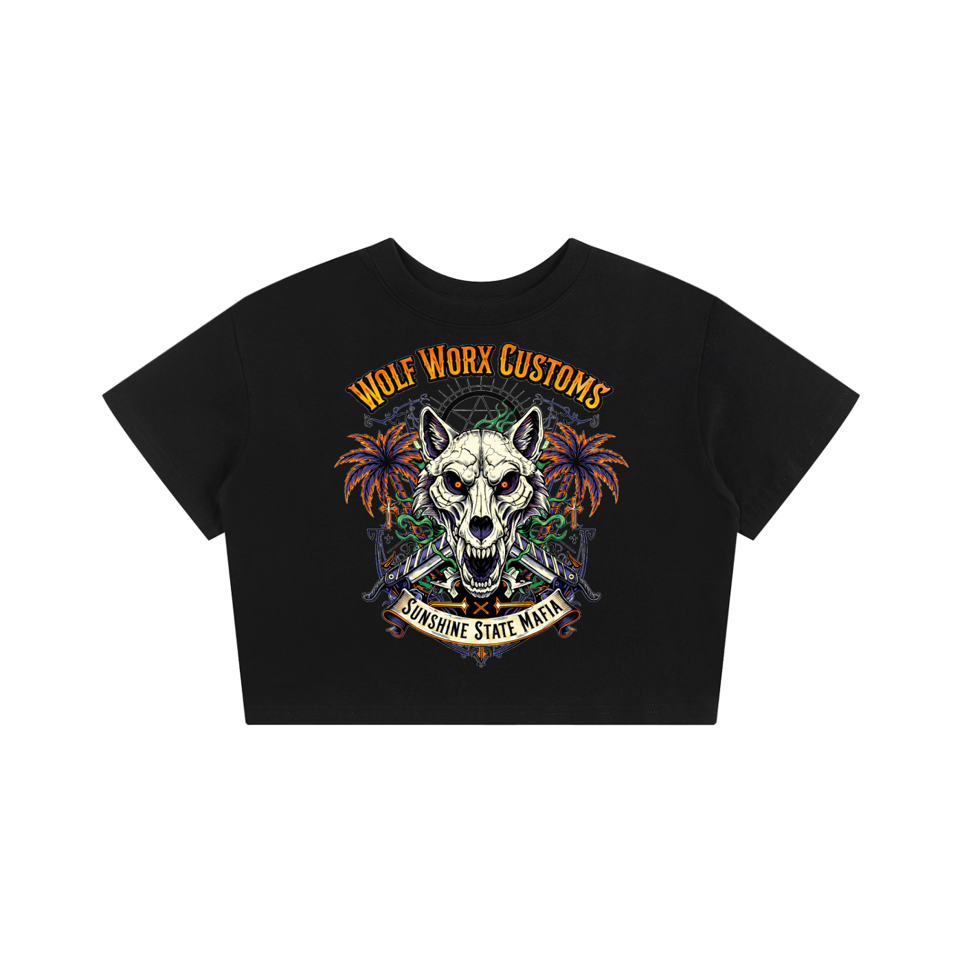 Wolf Worx Customs Sunshine State Mafia Black Baby Tee Seamless T-Shirt - 200 GSM