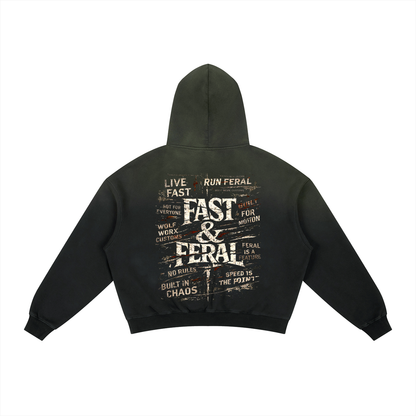 Fast & Feral Frayed Sunfade Boxy Fleece Hoodie