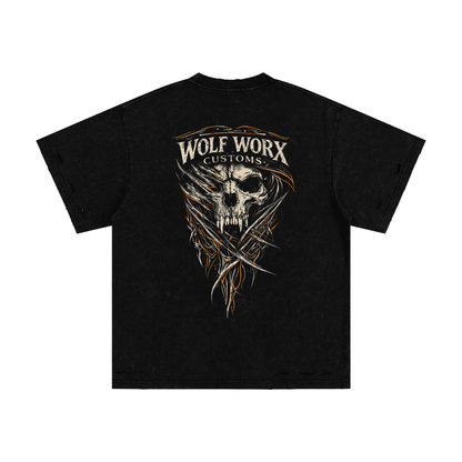 Wolf Worx Customs Pinstripe Sigil Heavyweight Snow Washed Hand-Frayed T-Shirt