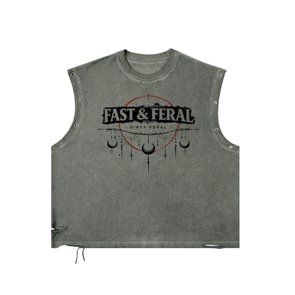 Fast & Feral Simple Distressed Grommet Eyelet Tank Top
