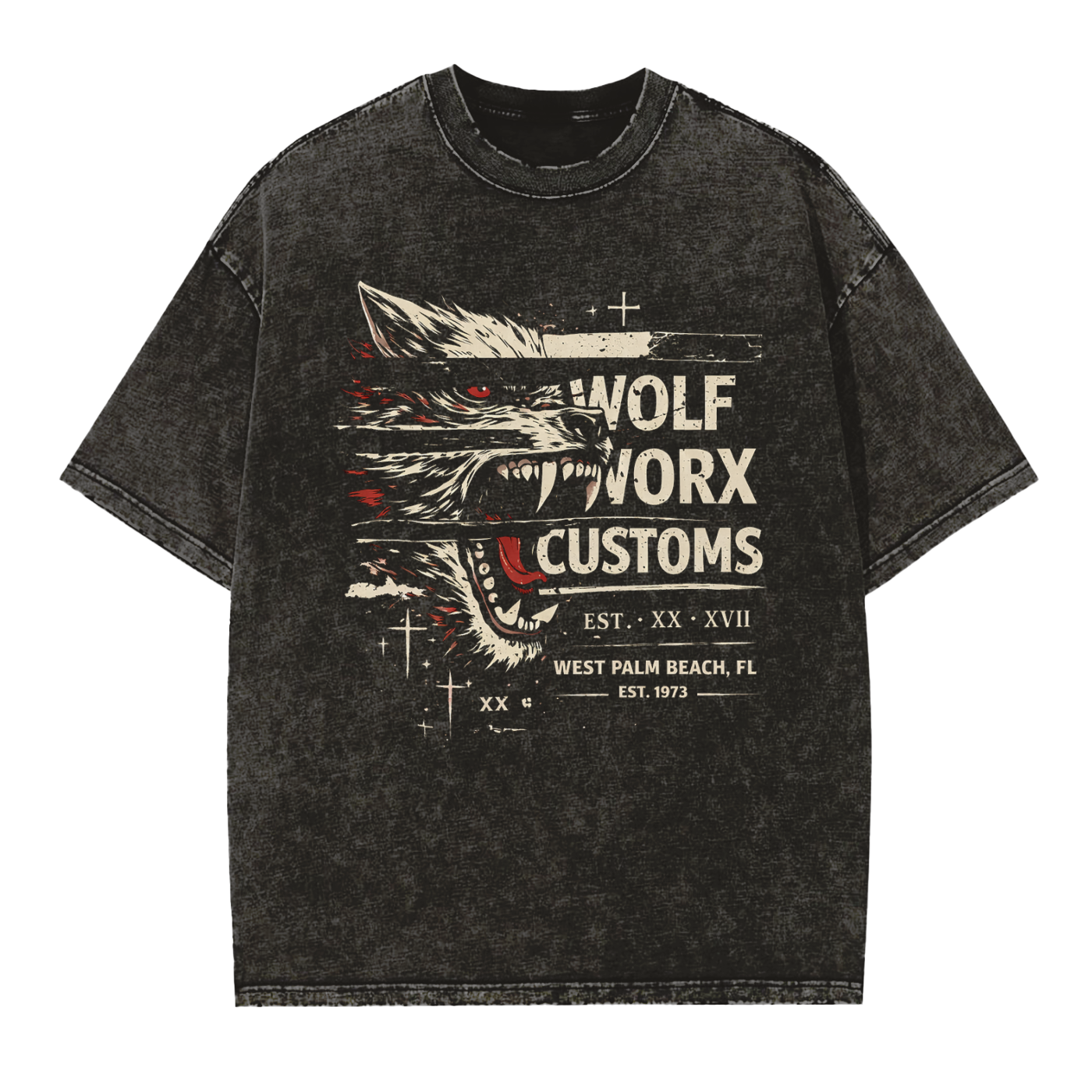 Wolf Worx Customs Gasoline Gospel Redline Vintage Washed Frayed Edge T-Shirt
