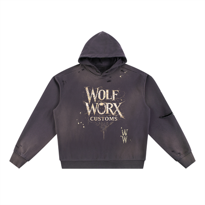 Wolf Worx Customs Words To Live By Sun Fade Frayed Fleece Hoodie