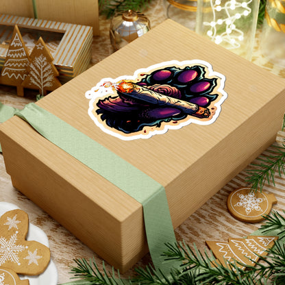 Smoking Paw Sticker | Kiss-Cut Vinyl Sticker, Grunge Cat Paw Holding Joint