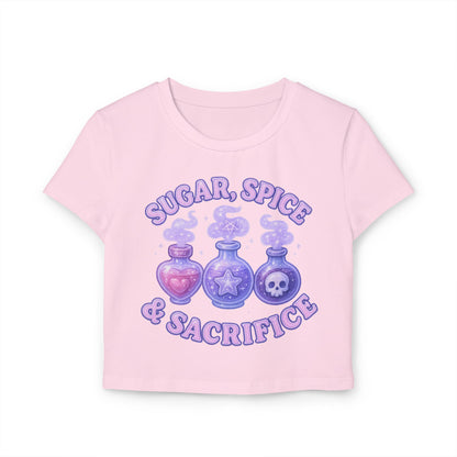 Sugar, Spice & Sacrifice baby tee | Potion bottles, pastel witchy design