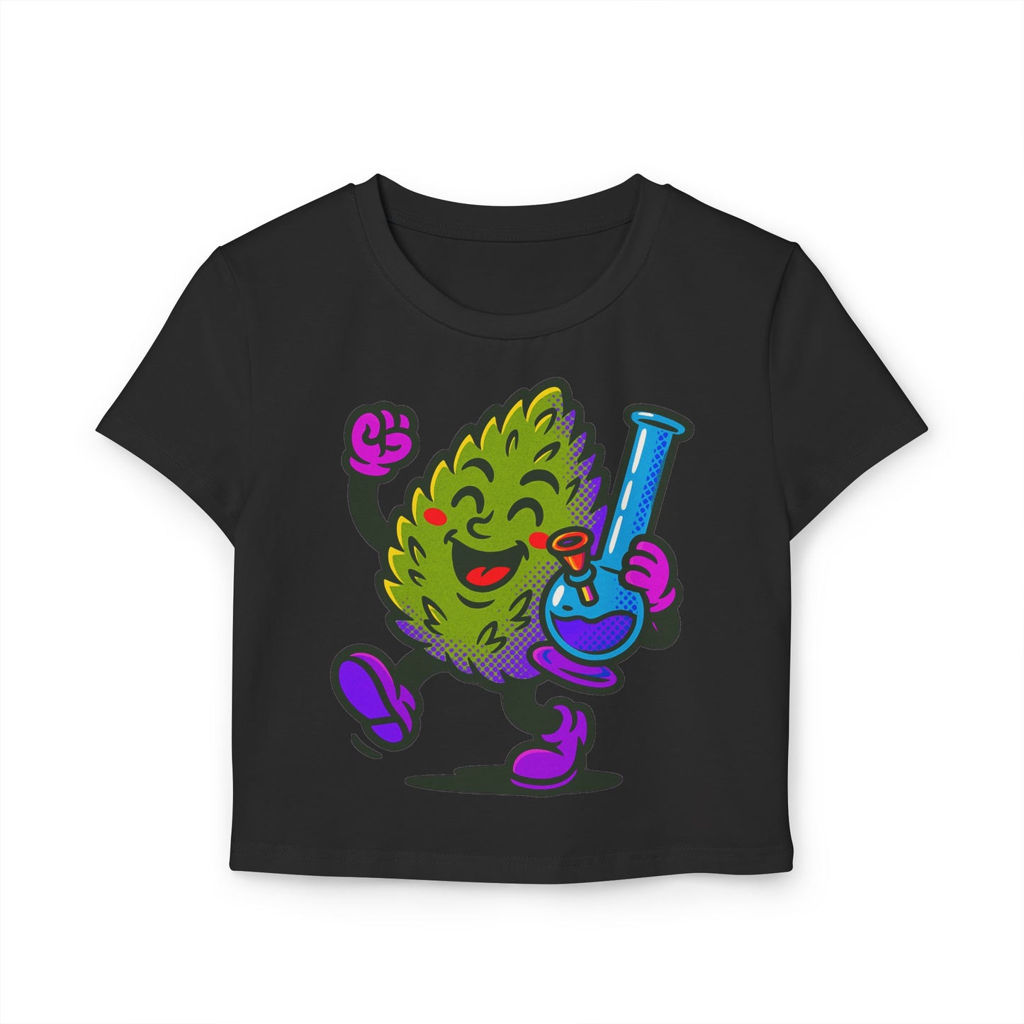 Happy Cannabis Bud Holding Bong Baby Tee | Cute Stoner Cartoon Tee