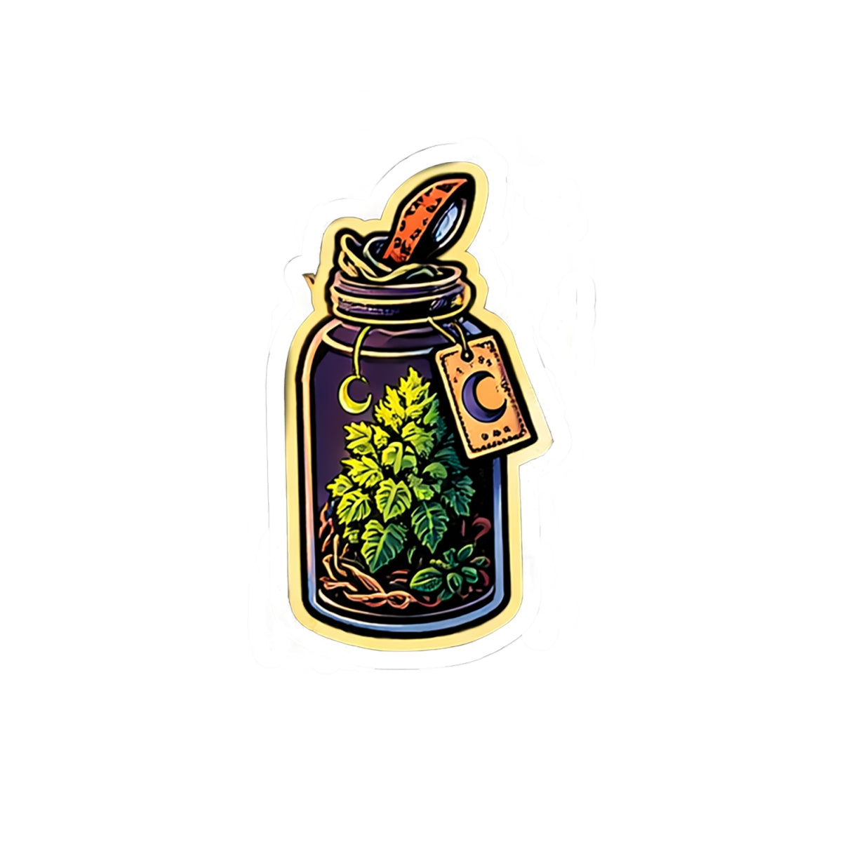 Herb Jar Illustration Kiss-Cut Stickers | Botanical Mason Jar, Moon Tag