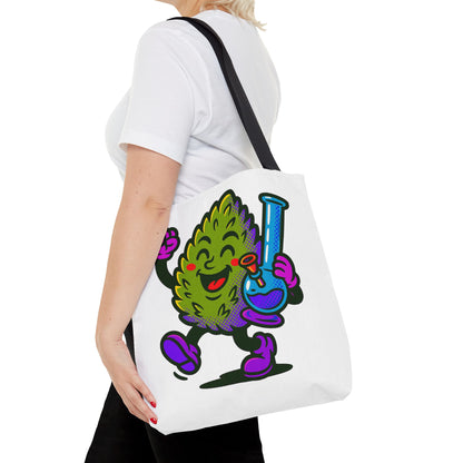 Happy Cannabis Nug Character Tote Bag | Marijuana Leaf with Bong Illustration