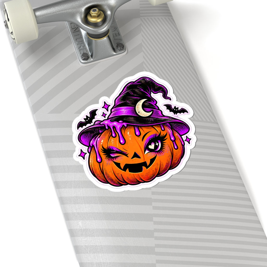 Winking Jack-o'-Lantern sticker | Kiss-Cut Sticker, Halloween witch hat pumpkin, purple drips