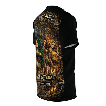 Wolf Worx Customs "Hogwarts Hotrods" Fast and Feral Choose Your House T- Shirt