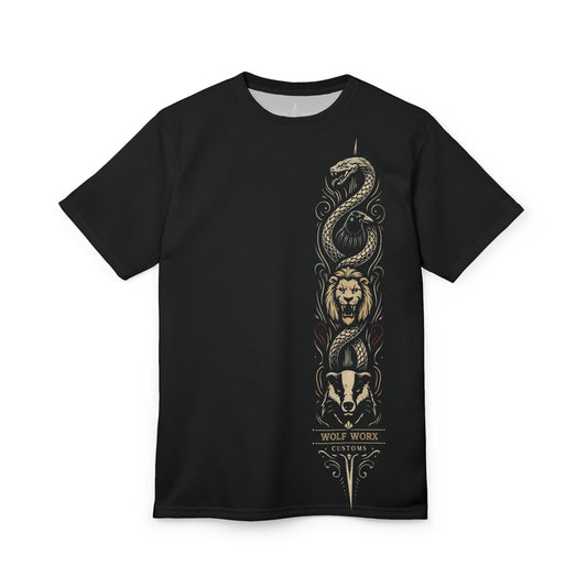 Wolf Worx Customs "Hogwarts Hotrods" Fast and Feral Choose Your House T- Shirt