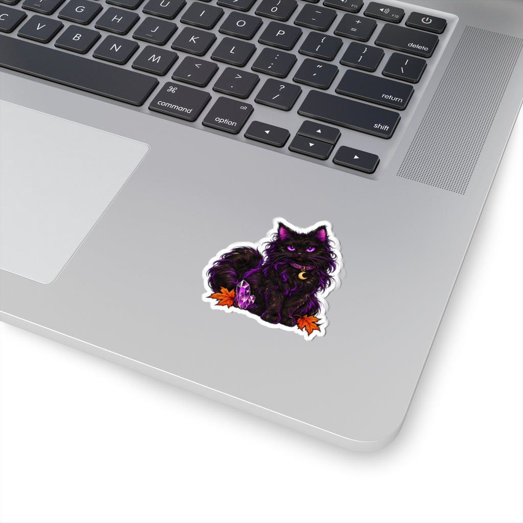 Purple Mystic Black Cat sticker | Halloween crystal moon kiss-cut sticker