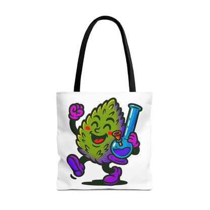 Happy Cannabis Nug Character Tote Bag | Marijuana Leaf with Bong Illustration