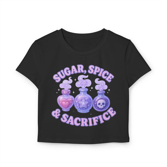 Sugar, Spice & Sacrifice baby tee | Potion bottles, pastel witchy design
