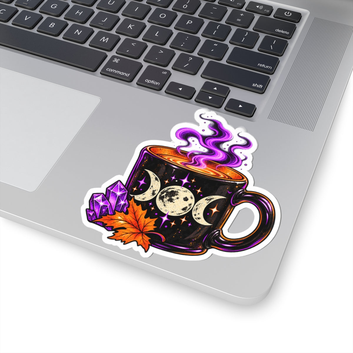 Triple Moon Mug sticker | Witchy Autumn coffee, crystals, purple steam