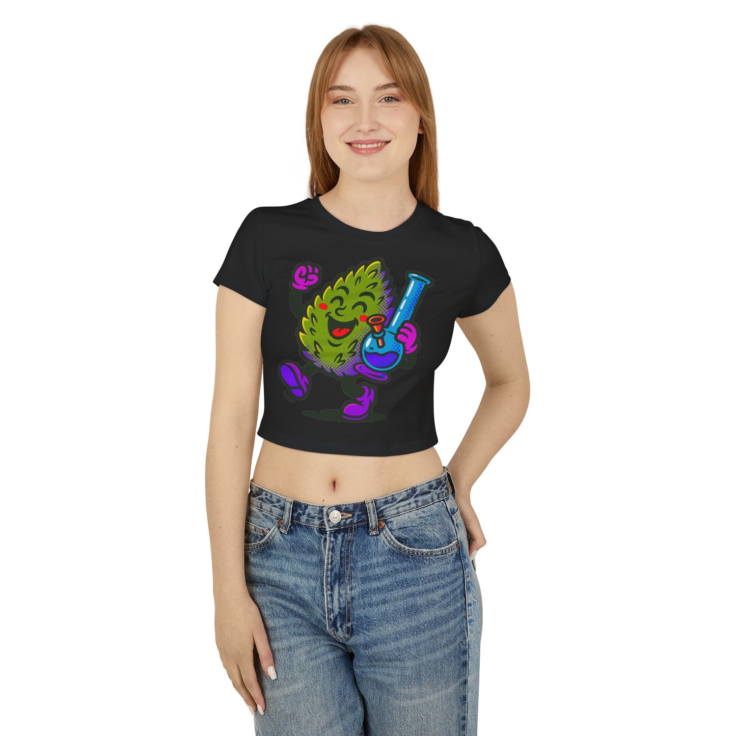 Happy Cannabis Bud Holding Bong Baby Tee | Cute Stoner Cartoon Tee