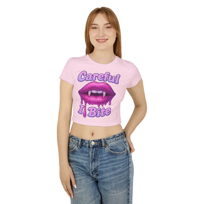 Careful I Bite vampire lips Crop Tee | Pink Dripping Lips graphic tee