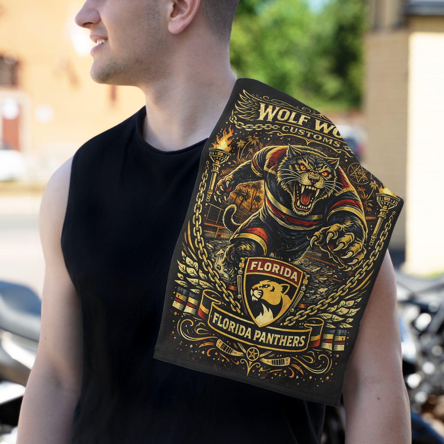 Wolf Worx Customs Florida Panthers Fan Rally Towel — Vintage Winter Classic Jersey Meets Von Dutch Pinstripe Hand Designed