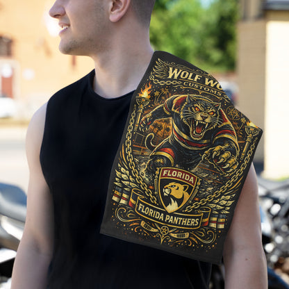 Wolf Worx Customs Florida Panthers Fan Rally Towel — Vintage Winter Classic Jersey Meets Von Dutch Pinstripe Hand Designed