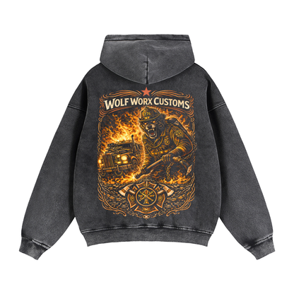 Wolf Worx Customs Hot Rod Heroes Fire Rescue Zip-Through Boxy Fleece Hoodie