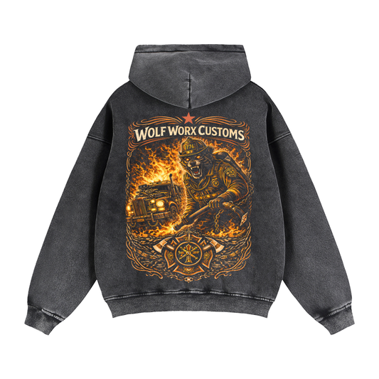 Wolf Worx Customs Hot Rod Heroes Fire Rescue Zip-Through Boxy Fleece Hoodie