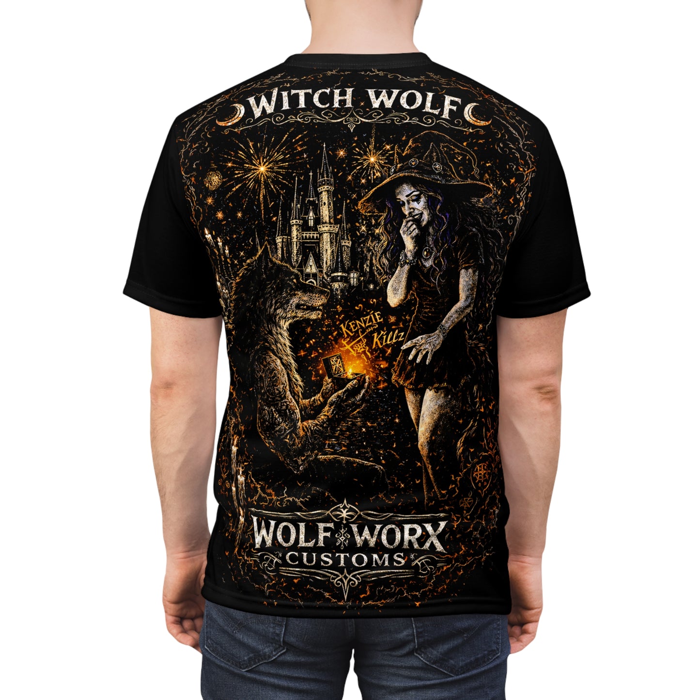Wolf Worx Customs x Kenzie Killz x Witch Wolf Engagement Collab T-Shirt (Design Based On Our Actual Engagement Photo)