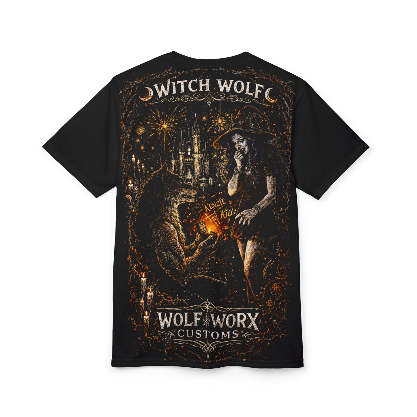 Wolf Worx Customs x Kenzie Killz x Witch Wolf Engagement Collab T-Shirt (Design Based On Our Actual Engagement Photo)