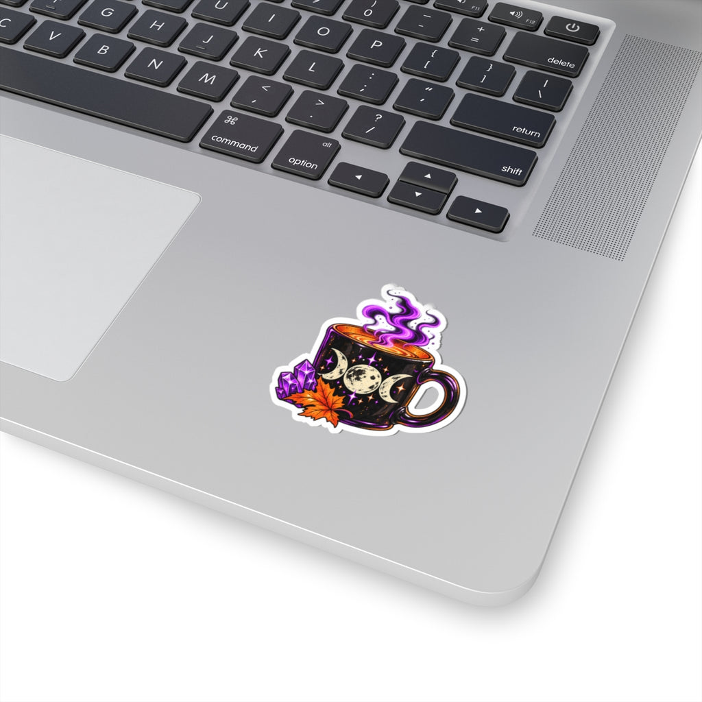 Triple Moon Mug sticker | Witchy Autumn coffee, crystals, purple steam