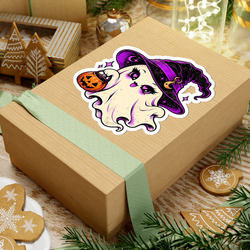 Kawaii Witch Ghost sticker | Halloween pumpkin trick-or-treat kiss-cut