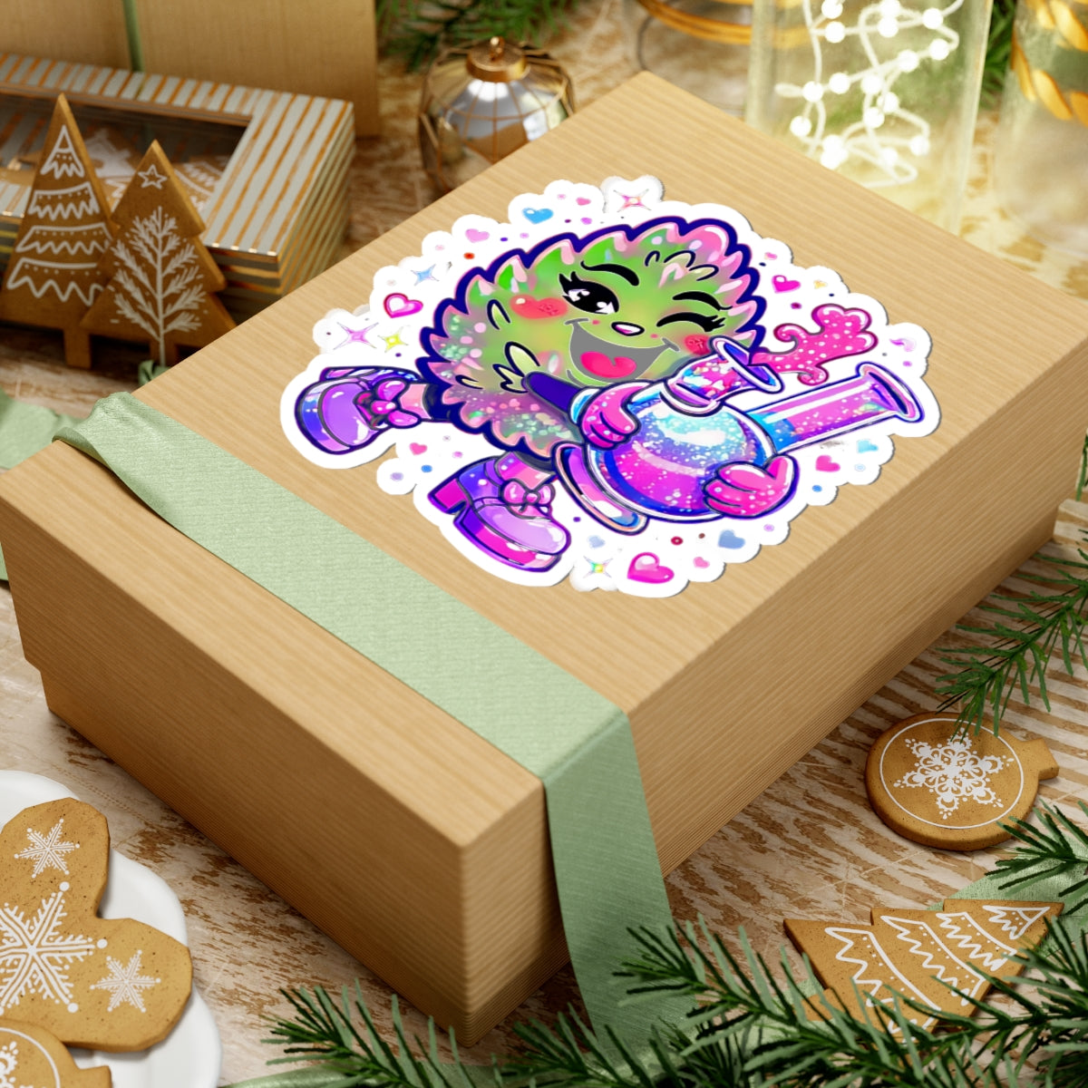 Kawaii Cannabis Nug Character Sticker | Kiss-Cut Sticker