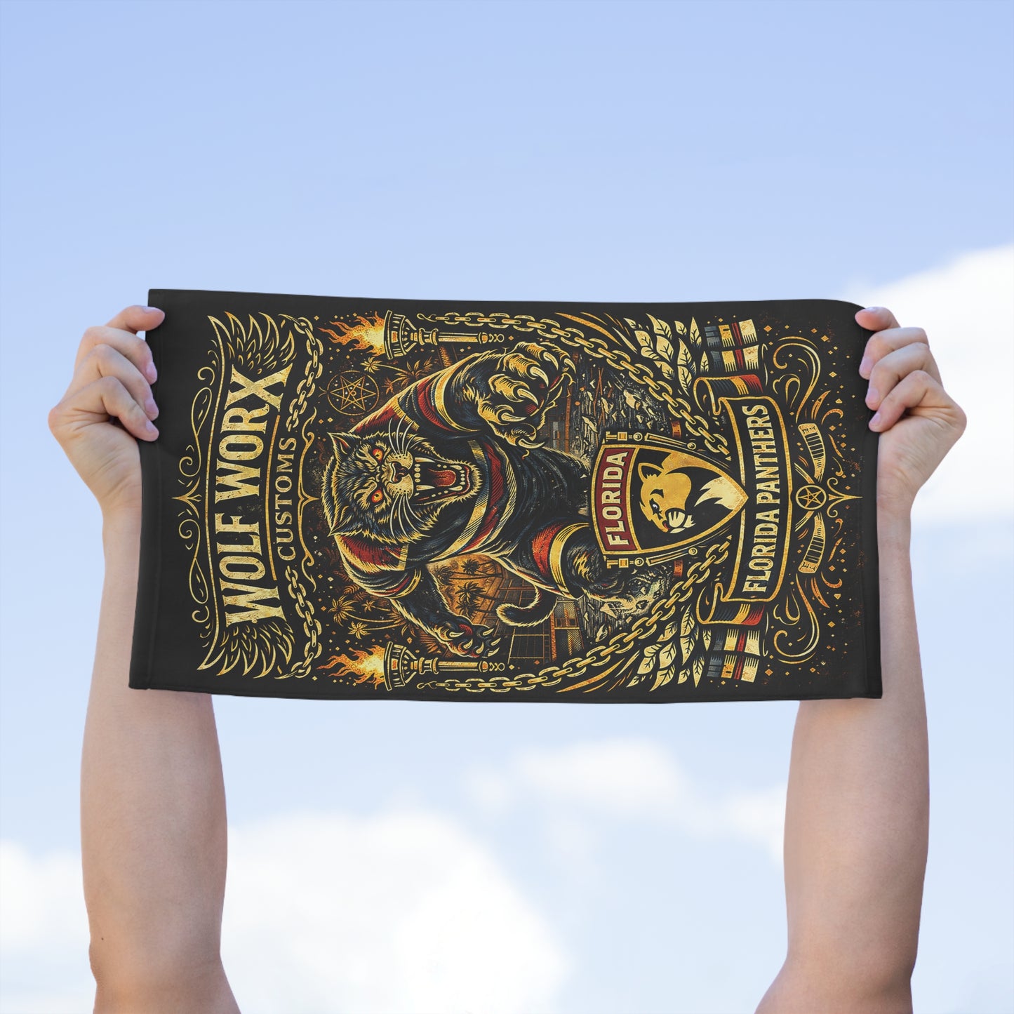 Wolf Worx Customs Florida Panthers Fan Rally Towel — Vintage Winter Classic Jersey Meets Von Dutch Pinstripe Hand Designed